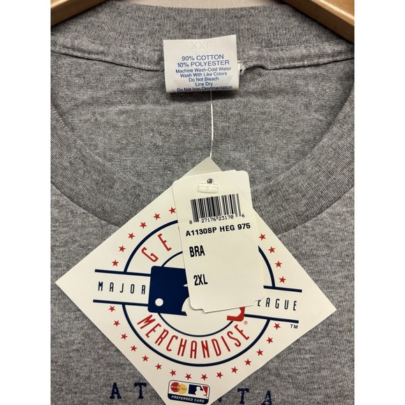 Atlanta Braves Vintage Shirt NEW Dead Stock Men XXL Grey Baseball Club Majestic - Picture 6 of 6